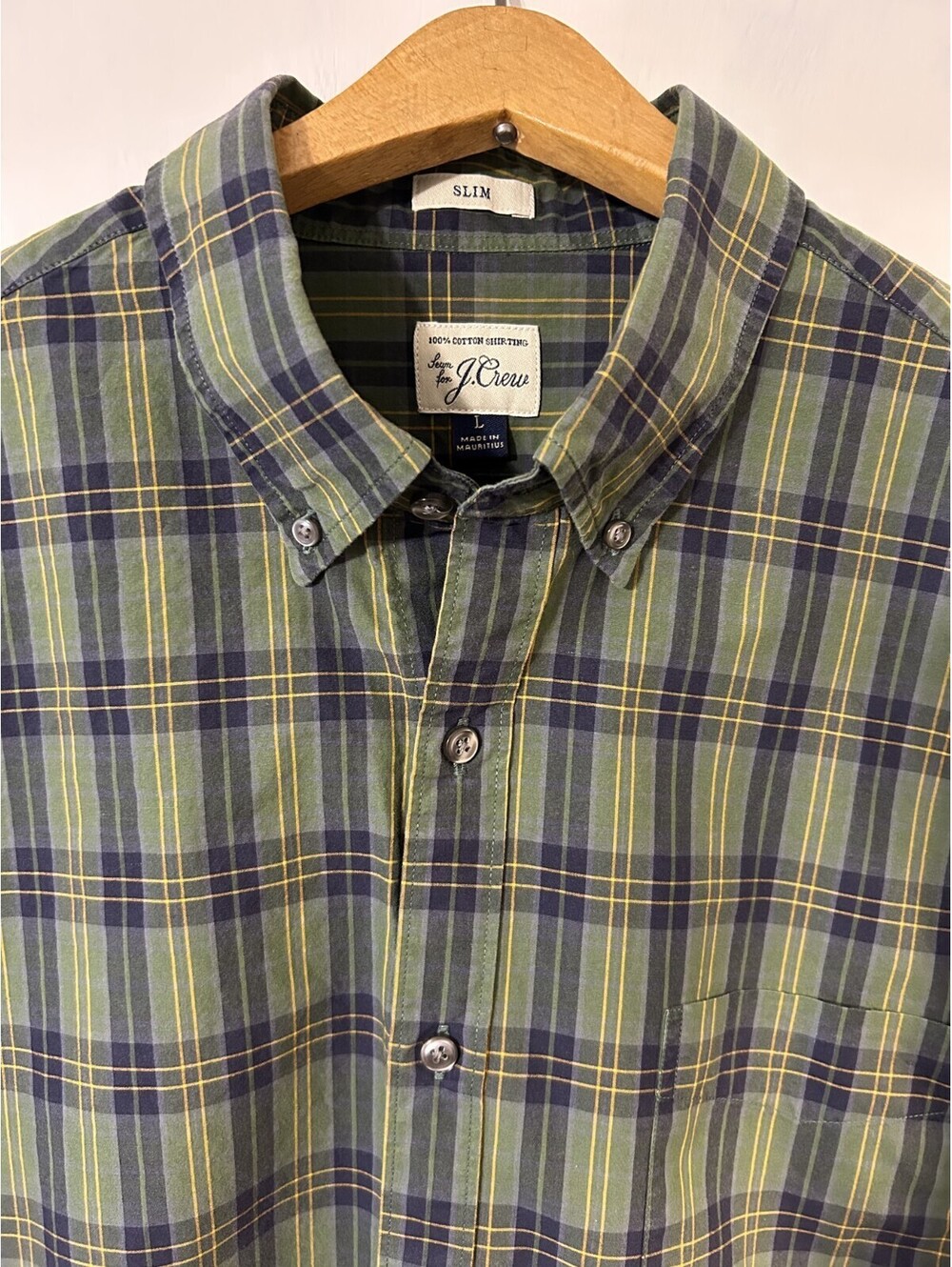J Crew Men Slim Fit Button Down Green Plaid Long Sleeve Shirt size L - Picture 2 of 7